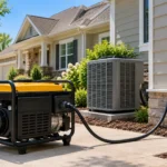 Portable generator powering a home with a central air conditioning condenser through an exterior power inlet